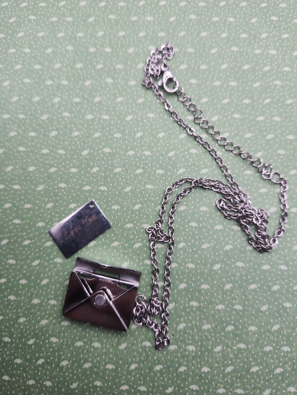 Silver Envelope Locket Necklace with Message Tag That Resds," I Love You."